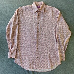 LIBERTY LONDON Floral Button Down Shirt Size M 15.5 Cotton Made in Portugal Pink